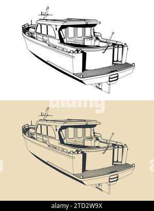 Illustrations vectorielles stylisées de yacht à moteur Illustration de Vecteur