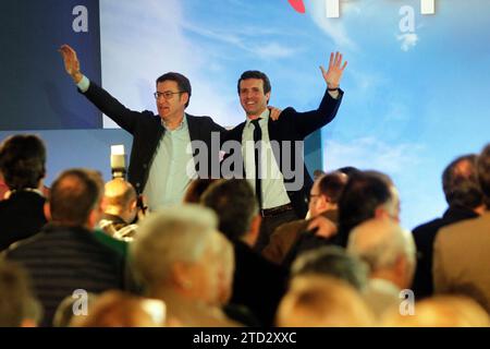 Santiago de Compostelle (la Coruña), 2/3/2019. Le chef du Parti populaire, Pablo Casado, a visité la ville galicienne accompagné du président de Galice, Alberto Feijoo. Photo : Miguel Muñiz archdc. Crédit : Album / Archivo ABC / Miguel Muñiz Banque D'Images