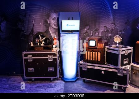 Équipement de studio exposé au Musée de la radio et de la télévision situé dans le centre de production Rai dans le centre-ville de Turin, Italie Banque D'Images