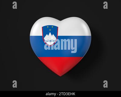 Drapeau de coeur de Slovénie sur fond noir. illustration 3d. Banque D'Images