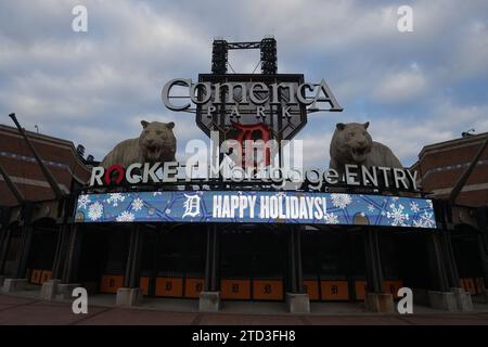 Une vue d'ensemble du Rocket Mortgage Entry au stade de baseball Comerica Park, jeudi 7 décembre 2023, à Détroit. Banque D'Images