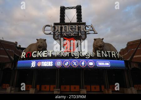 Une vue d'ensemble du Rocket Mortgage Entry au stade de baseball Comerica Park, jeudi 7 décembre 2023, à Détroit. Banque D'Images