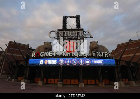 Une vue d'ensemble du Rocket Mortgage Entry au stade de baseball Comerica Park, jeudi 7 décembre 2023, à Détroit. Banque D'Images