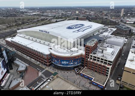 Une vue aérienne générale de Ford Field, jeudi 7 décembre 2023, à Detroit. Banque D'Images