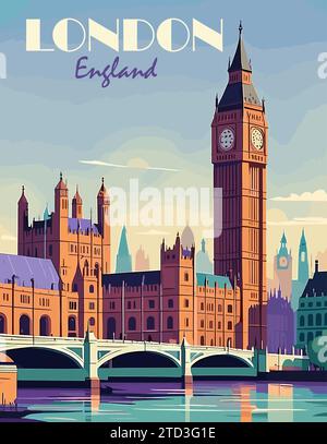 Affiche de voyage de Londres, Angleterre avec vecteur Big Ben. Illustration de Vecteur