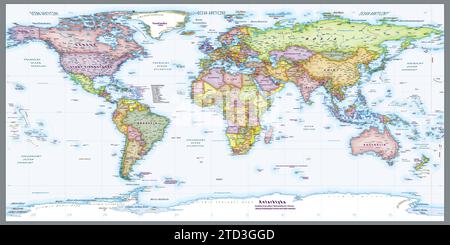 Carte du monde politique de langue polonaise projection équirectangulaire Illustration de Vecteur