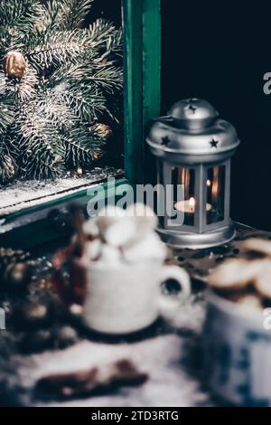 Ambiance de Noël noire. Fond festif. Banque D'Images