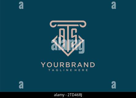 COMME initial avec la conception d'icône de pilier, avocat propre et moderne, idées de conception de logo de cabinet juridique Illustration de Vecteur