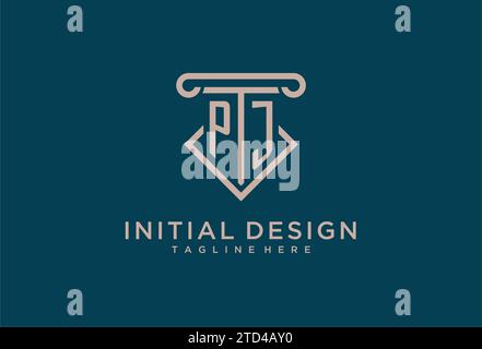 PJ initial avec la conception d'icône de pilier, avocat propre et moderne, idées de conception de logo de cabinet juridique Illustration de Vecteur