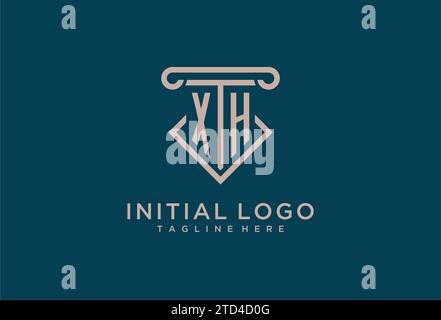 XH initial avec la conception d'icône de pilier, avocat propre et moderne, idées de conception de logo de cabinet juridique Illustration de Vecteur