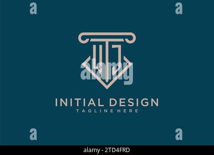 WJ initial avec la conception d'icône de pilier, avocat propre et moderne, idées de conception de logo de cabinet juridique Illustration de Vecteur