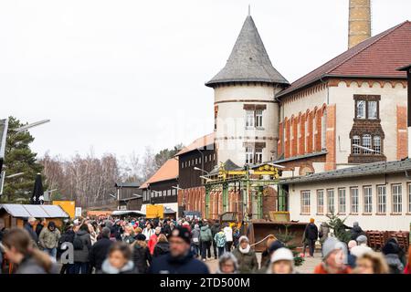 16 décembre 2023, Basse-Saxe, Goslar : visite du marché de Noël au musée minier de Rammelsberg. Depuis plus de dix ans, un marché de Noël se tient traditionnellement au-dessus et en dessous du sol au musée minier de Rammelsberg le troisième week-end de l'Avent. Photo : Michael Matthey/dpa Banque D'Images