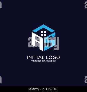Logo initial EN TANT QUE monogramme avec forme hexagonale de maison abstraite, graphique vectoriel de conception de logo immobilier propre et élégant Illustration de Vecteur
