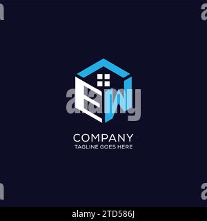 Logo initial EW monogramme avec forme hexagonale de maison abstraite, graphique vectoriel de conception de logo immobilier propre et élégant Illustration de Vecteur