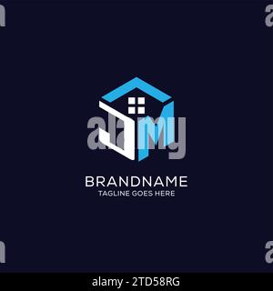 Monogramme initial de logo JM avec forme hexagonale de maison abstraite, graphique vectoriel de conception de logo immobilier propre et élégant Illustration de Vecteur