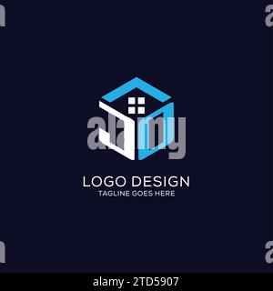 Monogramme initial de logo JO avec forme hexagonale de maison abstraite, graphique vectoriel de conception de logo immobilier propre et élégant Illustration de Vecteur