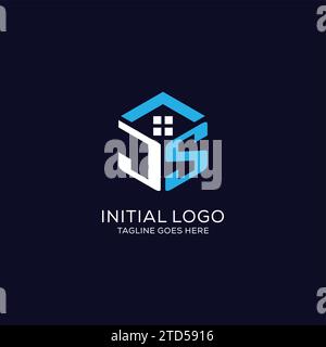 Monogramme initial de logo JS avec forme hexagonale de maison abstraite, graphique vectoriel de conception de logo immobilier propre et élégant Illustration de Vecteur