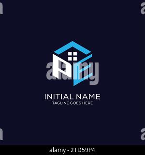 Logo initial PE monogramme avec forme hexagonale de maison abstraite, graphique vectoriel de conception de logo immobilier propre et élégant Illustration de Vecteur