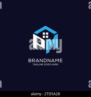 Logo initial PM monogramme avec forme hexagonale de maison abstraite, graphique vectoriel de conception de logo immobilier propre et élégant Illustration de Vecteur