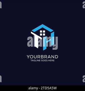 Logo initial TH monogramme avec forme hexagonale de maison abstraite, graphique vectoriel de conception de logo immobilier propre et élégant Illustration de Vecteur