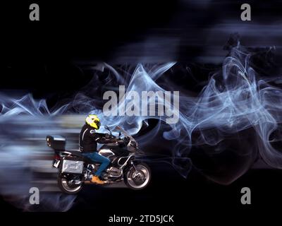 blur santa claus moto transport en mouvement à l'extérieur roues de vitesse de fond guidon superbike Banque D'Images