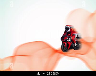 blur santa claus moto transport en mouvement à l'extérieur roues de vitesse de fond guidon superbike Banque D'Images