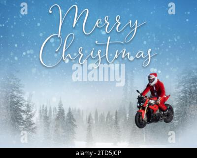 blur santa claus moto transport en mouvement à l'extérieur roues de vitesse de fond guidon superbike Banque D'Images