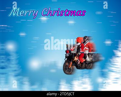 blur santa claus moto transport en mouvement à l'extérieur roues de vitesse de fond guidon superbike Banque D'Images