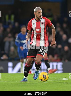 Londres, Royaume-Uni. 16 décembre 2023. Vinicius Souza de Sheffield Utd lors du match Chelsea vs Sheffield United Premier League à Stamford Bridge Londres. Crédit : MARTIN DALTON/Alamy Live News Banque D'Images