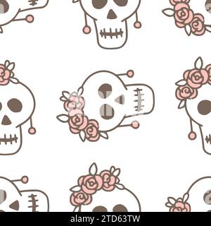 Motifs vectoriels avec crâne dessiné à la main Halloween Illustration de Vecteur