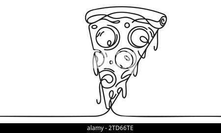 Un concept de menu de tranches de pizza en continu. Restaurant pizzeria Icon une ligne de dessin. Illustration graphique vectorielle style dîner chaud Illustration de Vecteur