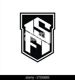 SF Letter logo monogramme hexagone géométrique haut en bas à l'intérieur du bouclier modèle de conception de style isolé Banque D'Images
