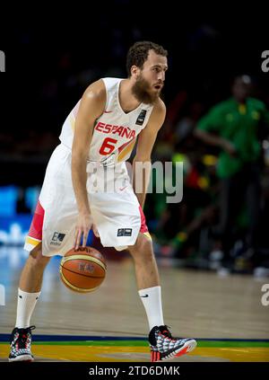 Madrid, 6 septembre 2014. Mundobasket 2014. Espagne - Sénégal. Dans l'image : Sergio Rodriguez. Photo : Ignacio Gil.... Archdc. Crédit : Album / Archivo ABC / Ignacio Gil Banque D'Images