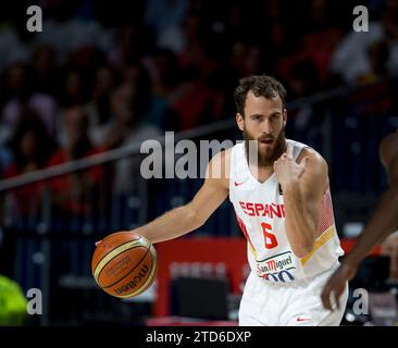 Madrid, 6 septembre 2014. Mundobasket 2014. Espagne - Sénégal. Dans l'image : Sergio Rodriguez. Photo : Ignacio Gil.... Archdc. Crédit : Album / Archivo ABC / Ignacio Gil Banque D'Images