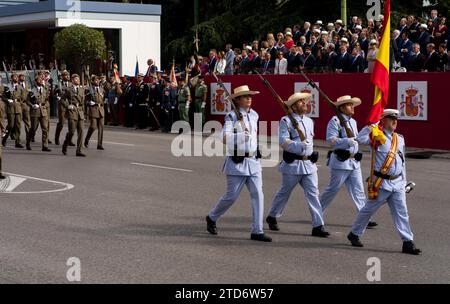 Madrid, 10/12/2019. Le Roi Felipe VI, la Reine Letizia et la Princesse Leonor président le défilé des forces armées le jour de la fête nationale espagnole. Photo : Ignacio Gil. ARCHDC. Crédit : Album / Archivo ABC / Ignacio Gil Banque D'Images