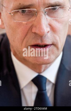 Madrid, 07/03/2018. Entretien avec le secrétaire général de l’OTAN, Jens Stoltenberg, à Moncloa. Photo : de San Bernardo Archdc. Crédit : Album / Archivo ABC / Eduardo San Bernardo Banque D'Images