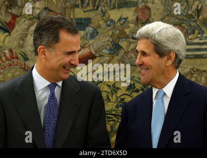 El Pardo (Madrid), 10/19/2015. Audience de SM le Roi Felipe VI avec le Secrétaire d'Etat des Etats-Unis John Kerry. Photo : Ernesto Acute Archdc. Crédit : Album / Archivo ABC / Ernesto Agudo Banque D'Images