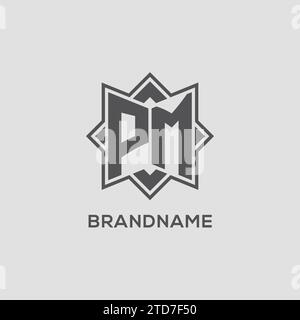 Logo monogramme PM avec graphique vectoriel de conception de style étoile à huit branches Illustration de Vecteur