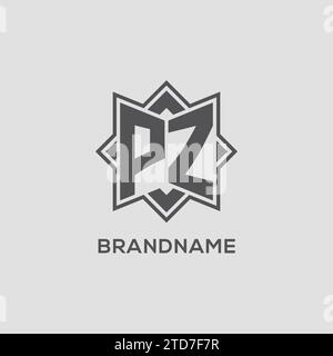 Logo Monogram PZ avec un graphique vectoriel de conception de style étoile à huit branches Illustration de Vecteur