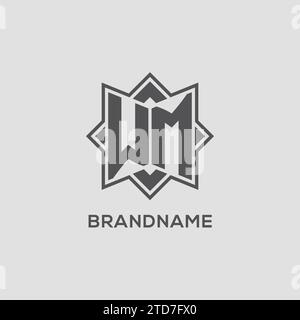 Logo Monogram WM avec graphique vectoriel de conception de style étoile à huit branches Illustration de Vecteur