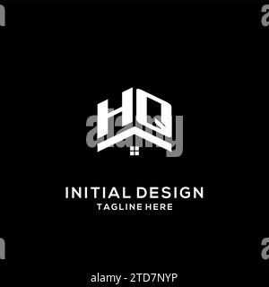 Logo initial HQ avec toit de maison abstrait, graphique vectoriel de conception de logo immobilier simple et propre Illustration de Vecteur