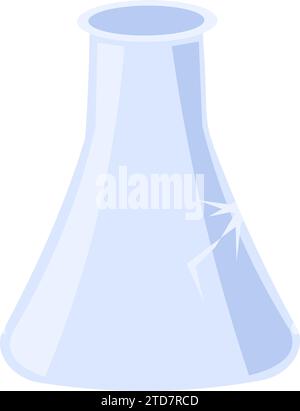 Flacon de laboratoire chimique fissuré réutilisable, objet de maison en verre. Article ménager hors d'usage pour élimination. Recyclage des produits industriels. V plat simple Illustration de Vecteur