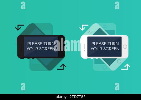 L'écran du smartphone tourne. Instructions visuelles simples pour l'utilisation de votre téléphone mobile pour la rotation de l'image en position horizontale. Vecteur plat isolé sur pl Illustration de Vecteur