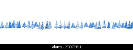 Arbres de noël simples et minimalistes avec motif blanc sans couture.Dessin de sapin bleu pour le textile, papier d'emballage, cartes de nouvel an et de Noël, mur a Illustration de Vecteur