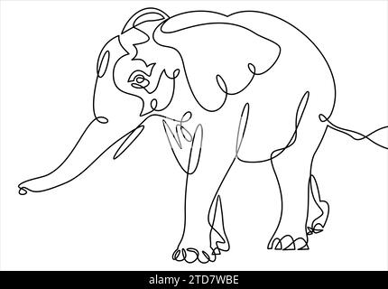 dessin au trait continu de l'illustration vectorielle de la faune des éléphants Illustration de Vecteur