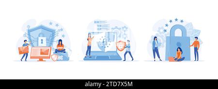 GDPR et politique de confidentialité. Règlement général sur la protection de la vie privée pour la protection des données personnelles. Règles générales pour la protection des données GDPR. Confidentialité générale Set fla Illustration de Vecteur