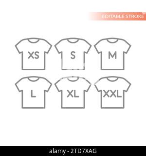 Chemise et vêtements tailles Line Icon Set. T-shirt s, m et l, et icônes vectorielles de contour de taille xl. Illustration de Vecteur