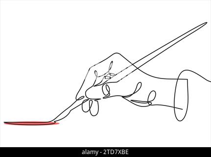 Main de l'artiste dans un style plat tenant la brosse.Vector ligne continue. Illustration de Vecteur