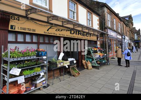 Magasins dans la grande rue de la ville d'Annan, Dumfries et Galloway, Écosse, Royaume-Uni Banque D'Images