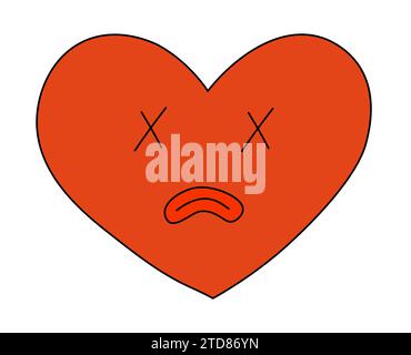 Dead Sad Heart Character pour anti Valentine Day. Mascotte dans le style groovy et Y2K. Illustration de dessin animé vectoriel. Illustration de Vecteur